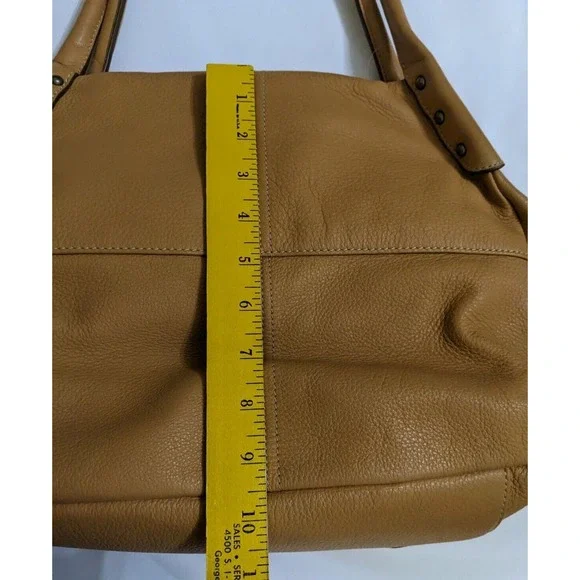 HYPE Genuine Leather Tan Satchel Hobo Bag Purse Studs Studded Bronze Hardware - Picture 5 of 9